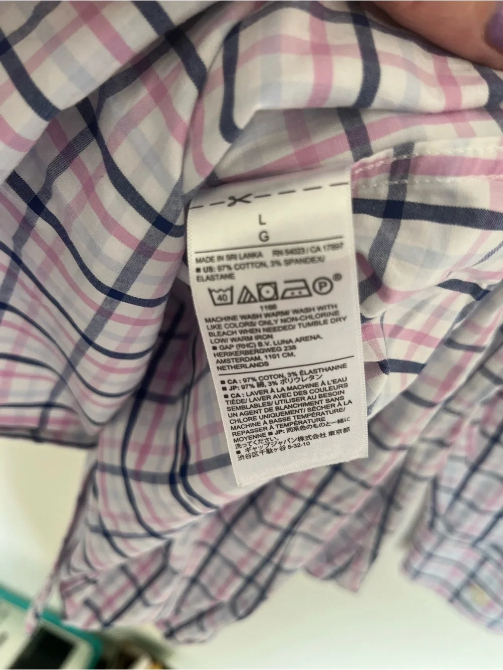 Banana Republic White Dress Shirt with Pink & Navy Windowpane